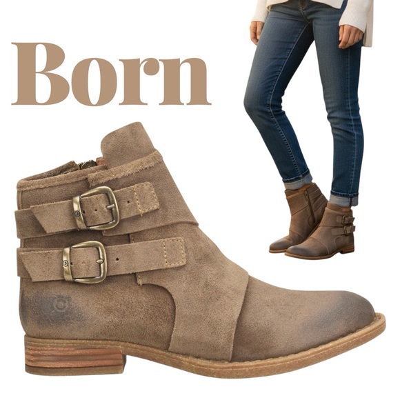 Born Shoes - NEW Born Distressed Taupe Leather Ankle Booties Boots Brown Tan Women’s 7 M NIB